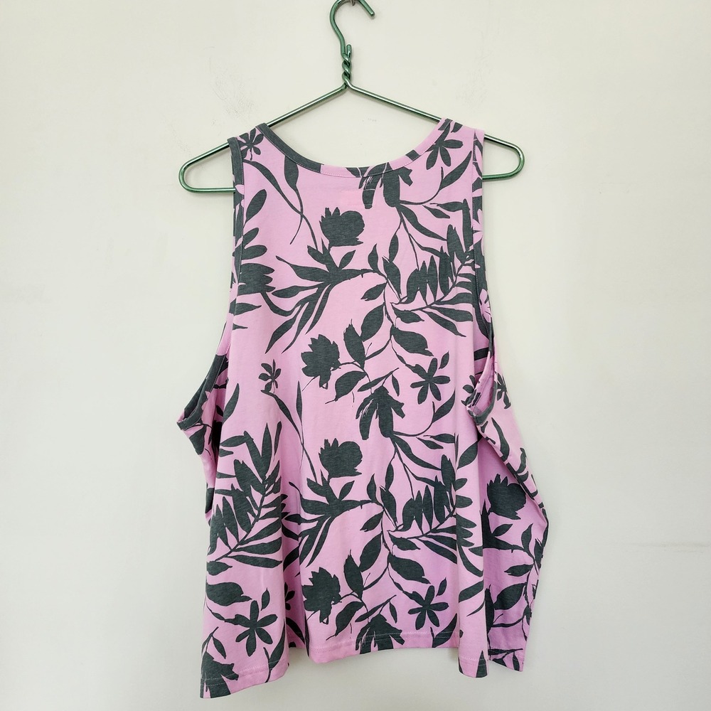 Pact Organic Cotton Tank Top Pink Grey Leaf Print Split Neck XXXL NWT resortwear - Picture 5 of 5